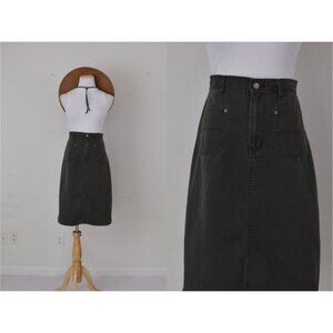 Vintage 80s Green All Cotton‎ high waisted skirt size 10P | 33 waist